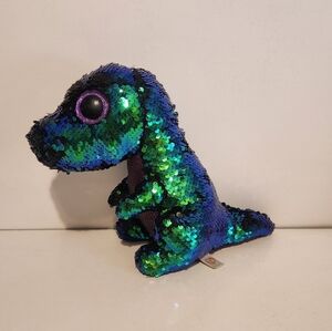 8” Reversible Sequin Ty T-Rex Dinosaur Crunch Stuffed Animal Minimal Wear